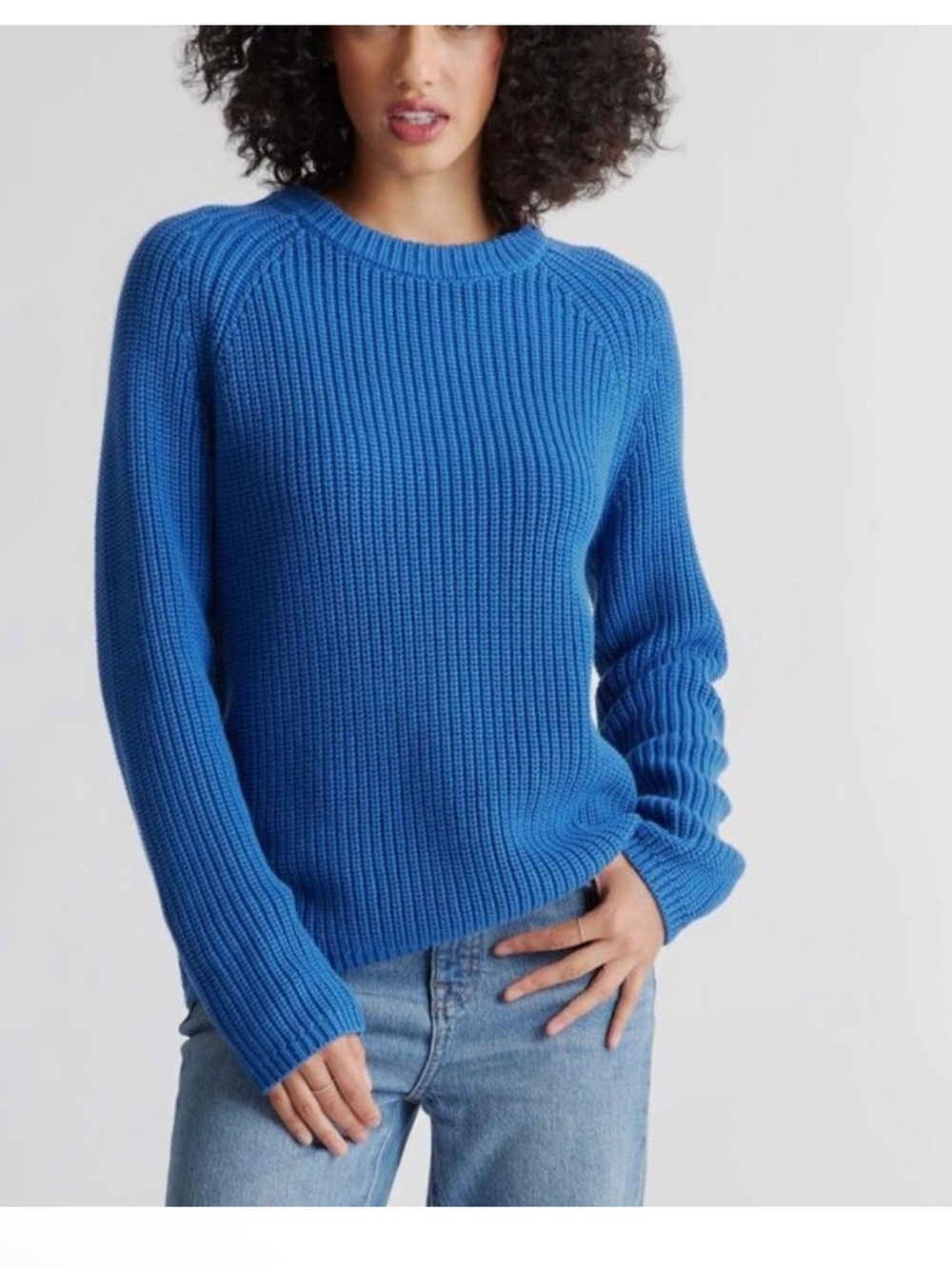 Quince Small Blue Women's Crewneck 100% Organic Cotton Fisherman Sweater NWT